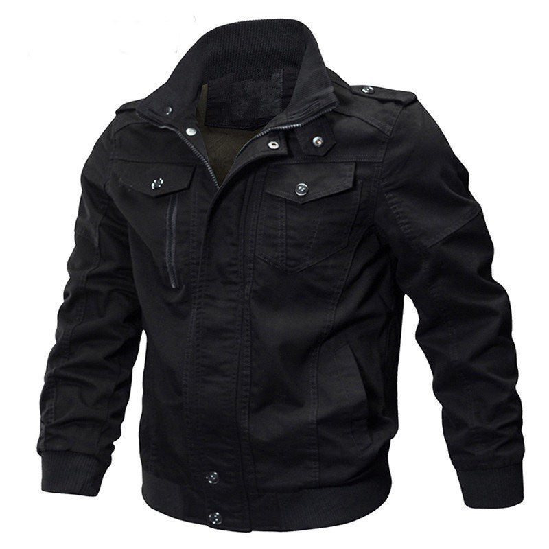 Herren Militärisch inspirierte Canvas-Übergangsjacke mit Stehkragen und Epauletten Echoarchiv