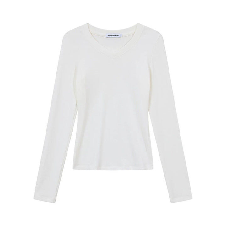 Damen Langarmshirt mit V-Ausschnitt und tailliertem Slim-Fit Echoarchiv