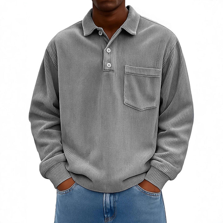 Herren Lässiges Poloshirt mit strukturiertem Rippdesign und Brusttasche Echoarchiv