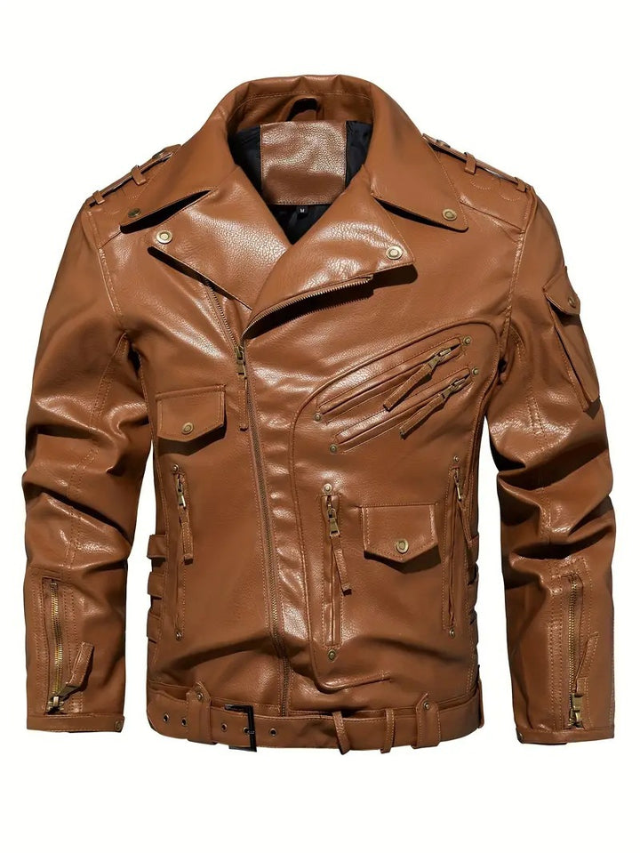 Herren stylische Bikerjacke mit mehreren Reißverschlusstaschen und Gürteldetail Echoarchiv
