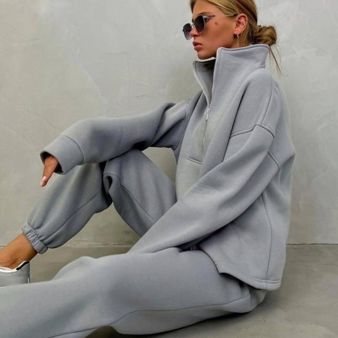 Damen Oversize-Halbzip-Lounge-Set aus schwerem French-Terry mit hohem Stehkragen – Avérine