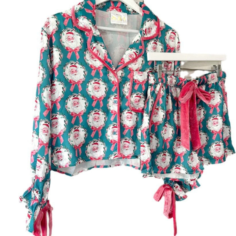 Damen nan verspieltes zweiteiliges Pyjama-Set mit Volantärmeln, Kordelzug und Brusttasche Echo Archiv