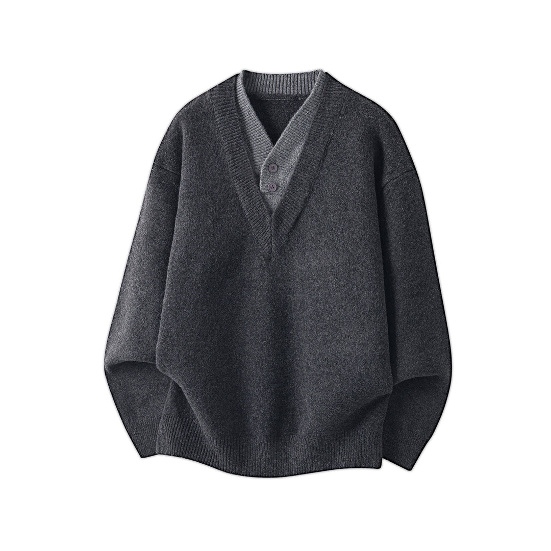 Damen Oversize Strickpullover mit tiefem V-Ausschnitt und eingesetzter Henley‑Blende Echo Archiv
