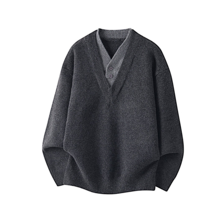 Damen Oversize Strickpullover mit tiefem V-Ausschnitt und eingesetzter Henley‑Blende Echo Archiv