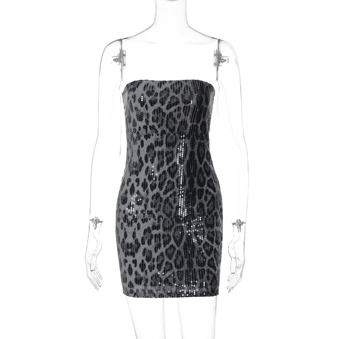 Damen Glamouröses Minikleid im Leopardenmuster mit Glitzereffekten Echo Archiv