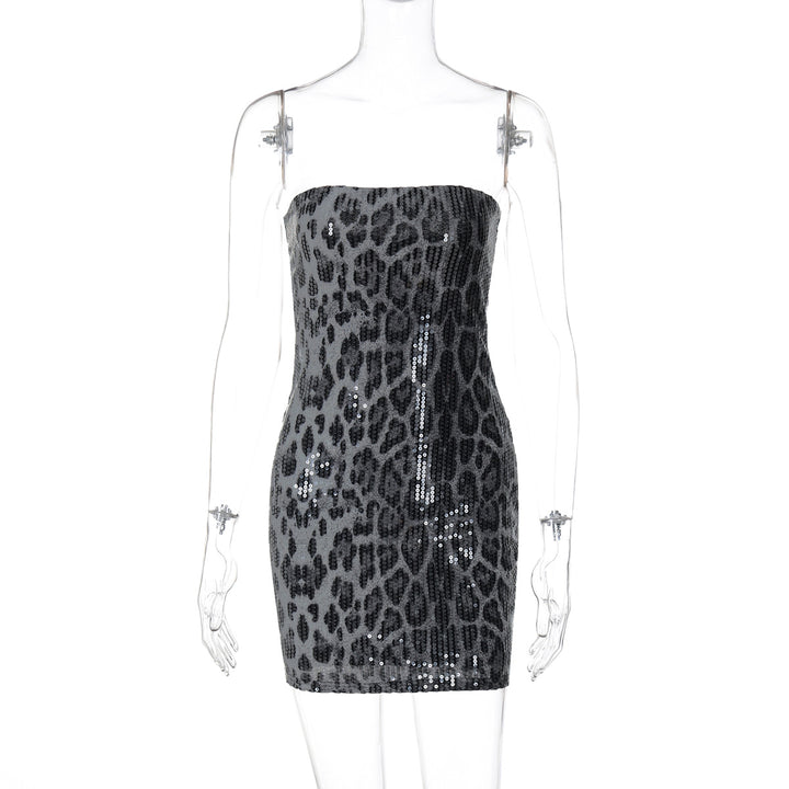 Damen Glamouröses Minikleid im Leopardenmuster mit Glitzereffekten Echo Archiv