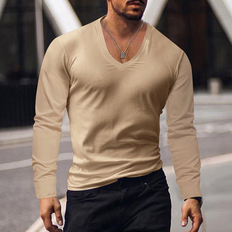 Herren V-Ausschnitt Langarmshirt aus weichem Baumwollmix mit figurbetonter Passform Echoarchiv