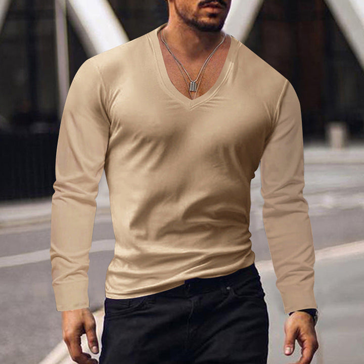 Herren V-Ausschnitt Langarmshirt aus weichem Baumwollmix mit figurbetonter Passform Echoarchiv
