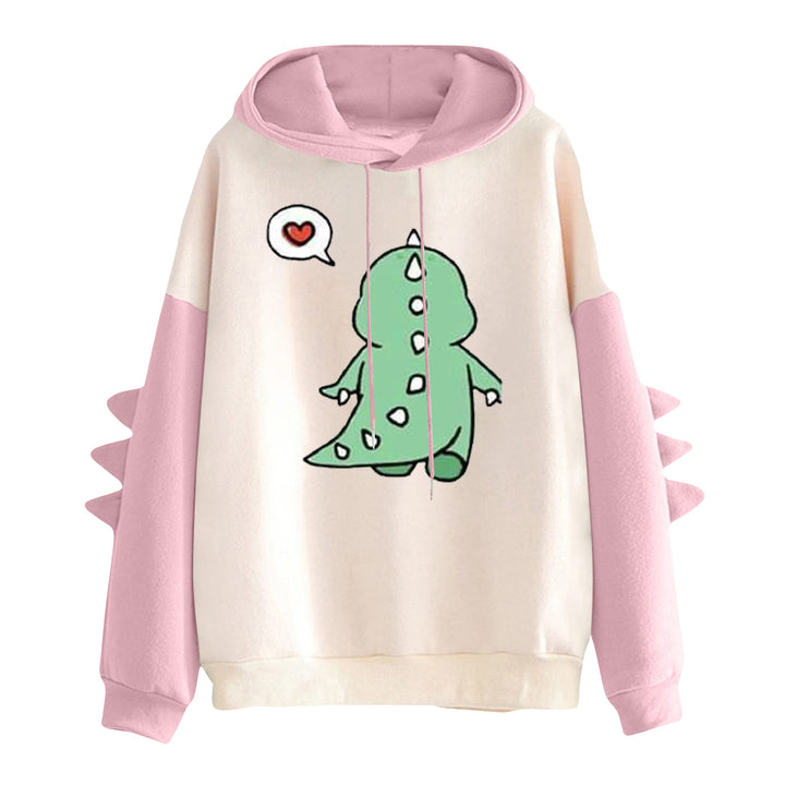Damen Kapuzenpullover mit niedlichem Dinosaurier-Print und dreidimensionalen Ärmeldetails – Auréline