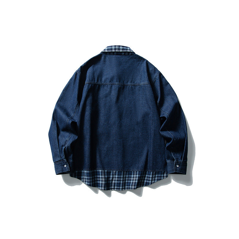 Herren Oversize Denim‑Hemdjacke mit karierter Innenlage, legerem Saum und Brusttasche Echoarchiv