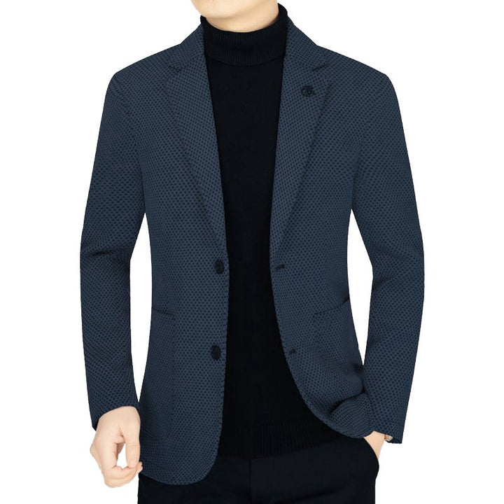 Herren Unstrukturiertes Slim-Fit Reiseblazer aus strukturierter Strickoptik mit aufgesetzten Taschen – Tianoro