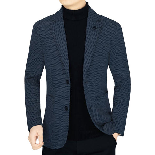 Herren Unstrukturiertes Slim-Fit Reiseblazer aus strukturierter Strickoptik mit aufgesetzten Taschen – Tianoro
