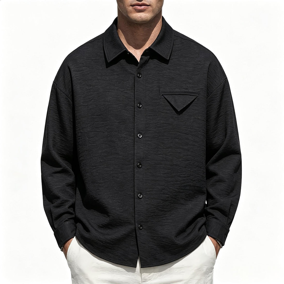 Herren Leichtes Texturiertes Overshirt mit Hemdkragen und Brustklappen-Tasche Echo Archiv