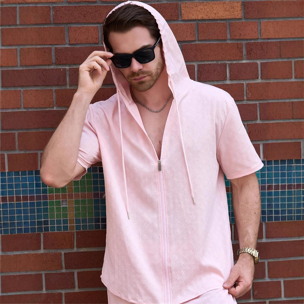 Herren Atmungsaktives Hoodie-Shirt mit kurzem Arm und durchgehendem Reißverschluss Echoarchiv