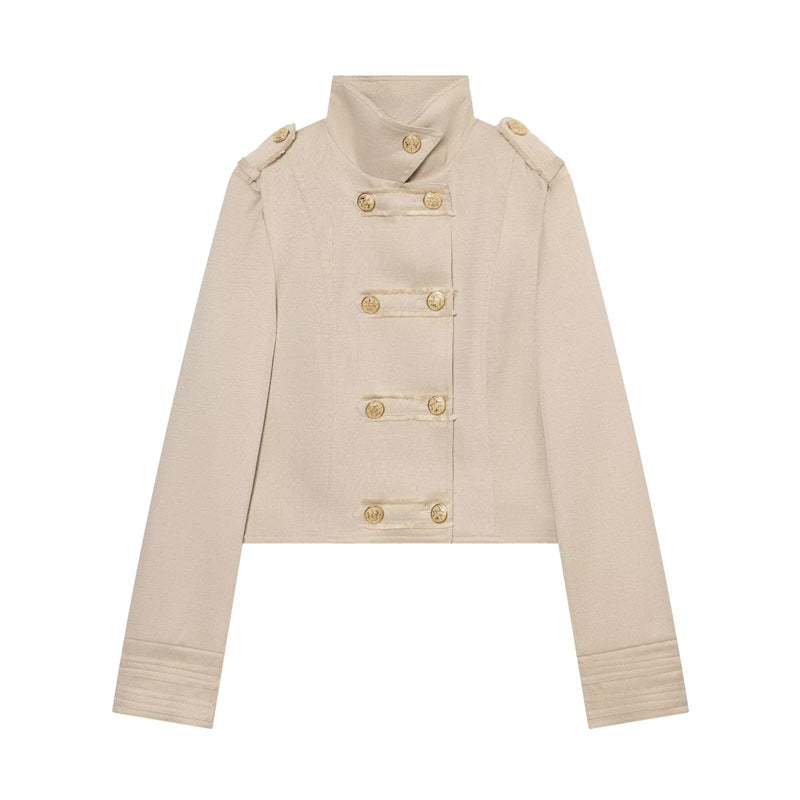 Damen Cropped Uniformjacke im Militärstil mit Stehkragen und Zierknopfleiste Echo Archiv