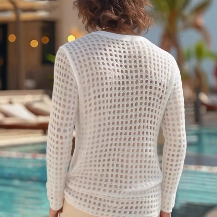 Herren nan luftiger durchbrochener Strickpullover mit quadratischem Netzmuster und Rundhalsausschnitt Echo Archiv