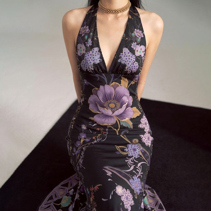 Damen Elegantes Maxikleid mit floralem Design und tiefem V-Ausschnitt Echo Archiv