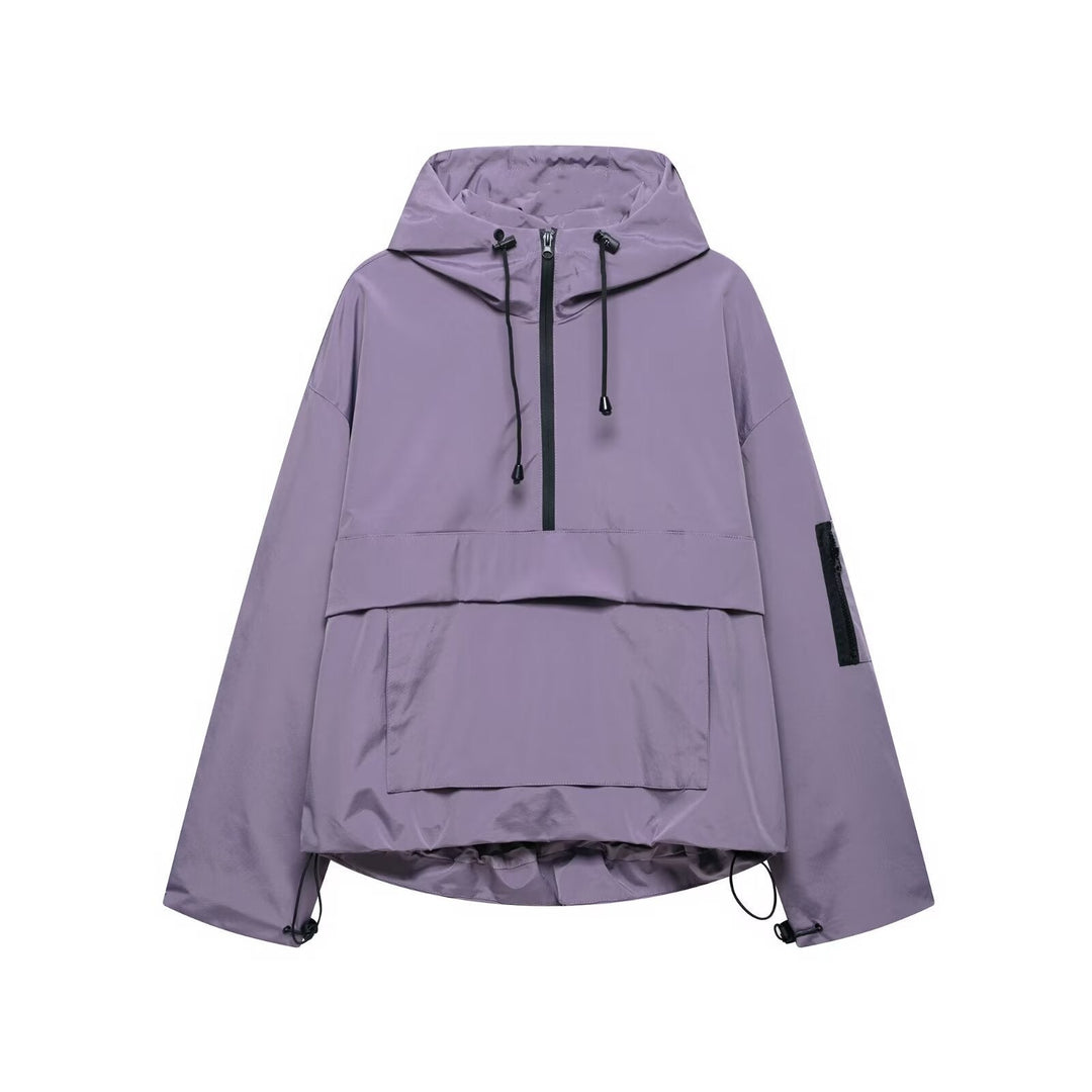Femme Leichte Kapuzen-Utility-Jacke mit Verstellbaren Kordeln Echoarchiv