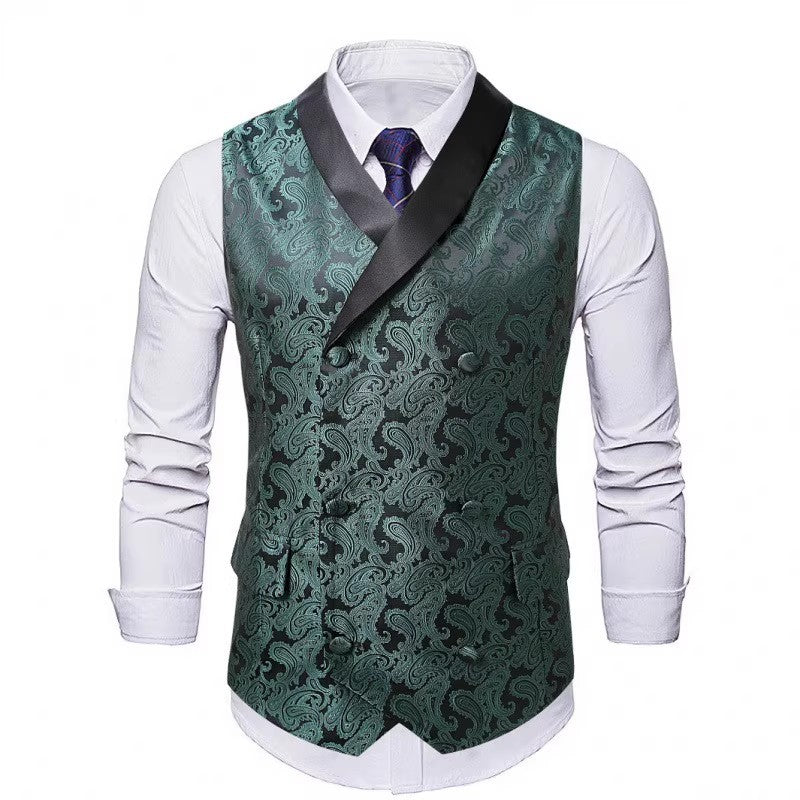 Herren Satin-Paisley-Weste mit Schalkragen und tailliertem Smoking-Look Echo Archiv