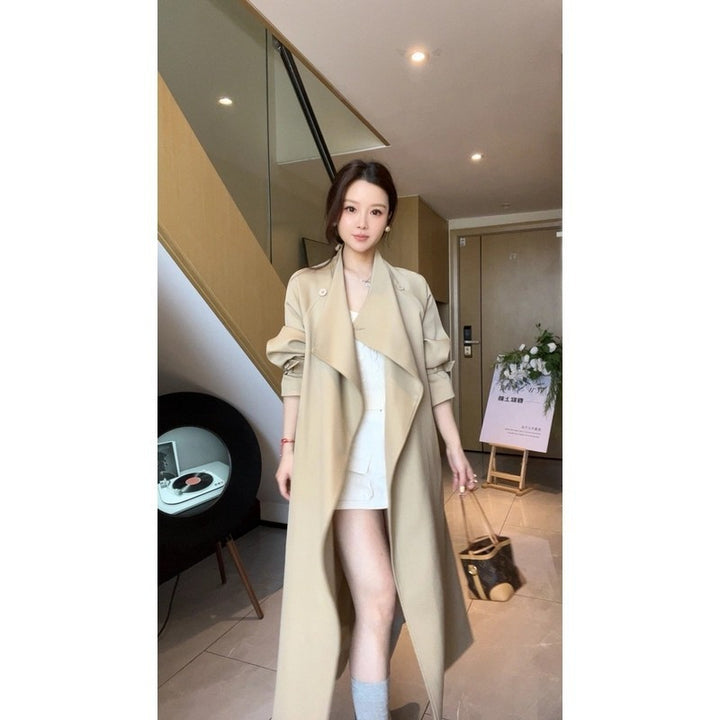 Damen Oversized Trenchcoat mit Taillengürtel Reverskragen und verstellbaren Manschetten Echoarchiv