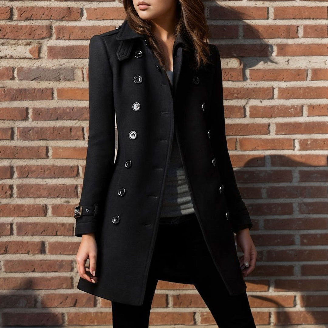 Damen stylischer Wollmantel mit doppelter Knopfleiste Echoarchiv