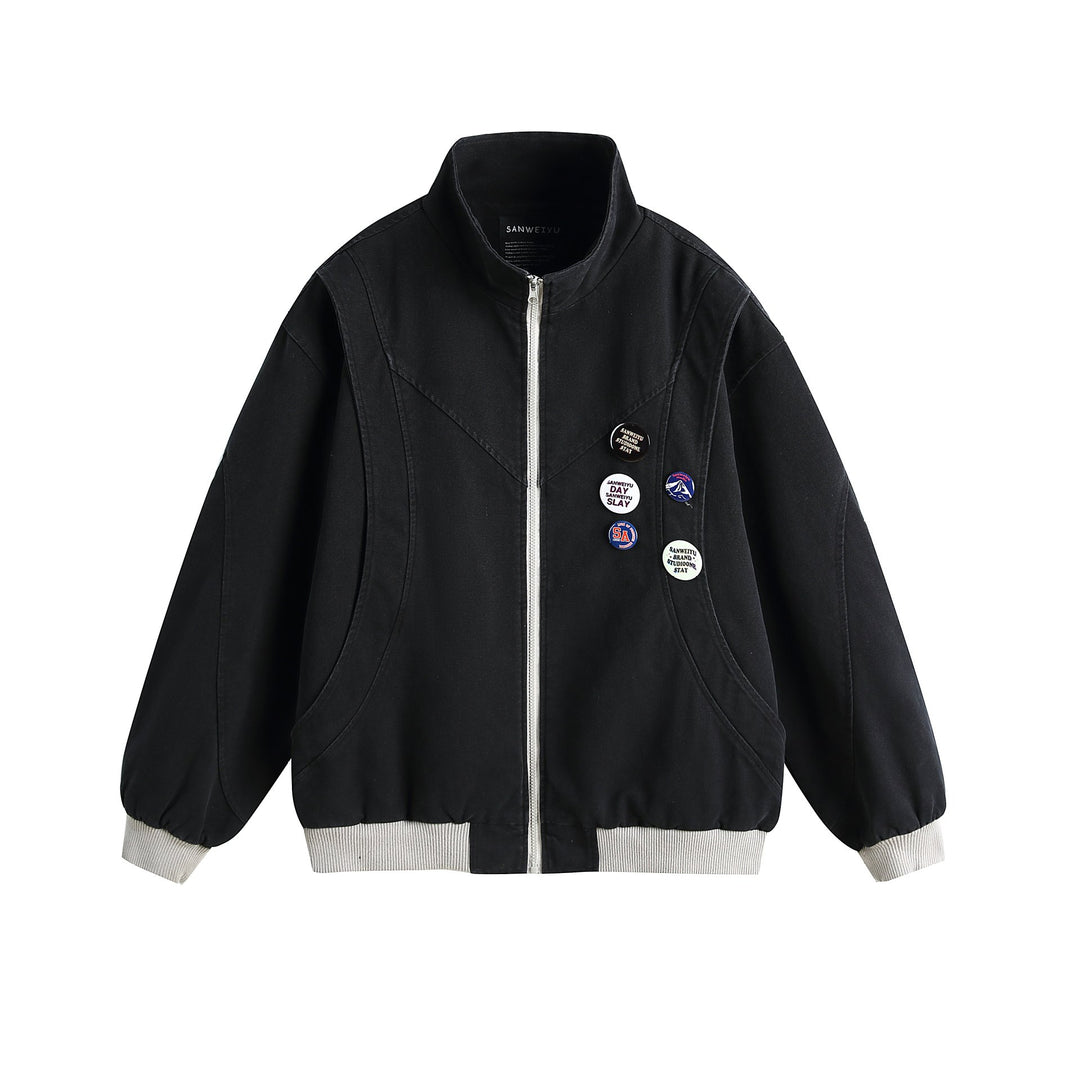 Damen Kurzblouson mit Stehkragen, Rippbündchen und Ansteck‑Pins Echoarchiv