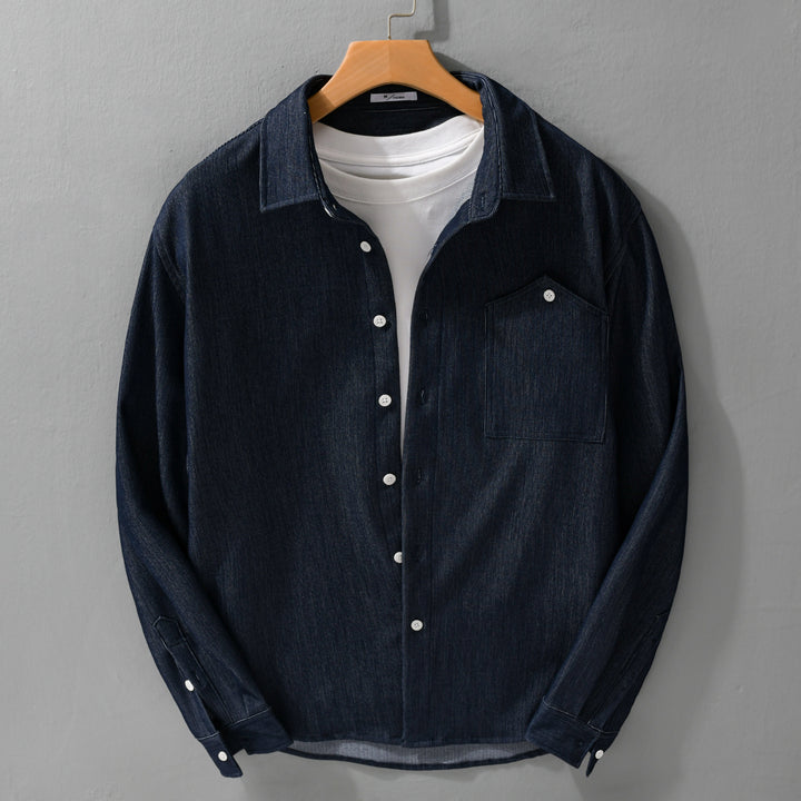 Herren Denim-Overshirt im Hemdjackenstil mit Brusttasche und durchgehender Knopfleiste Echoarchiv