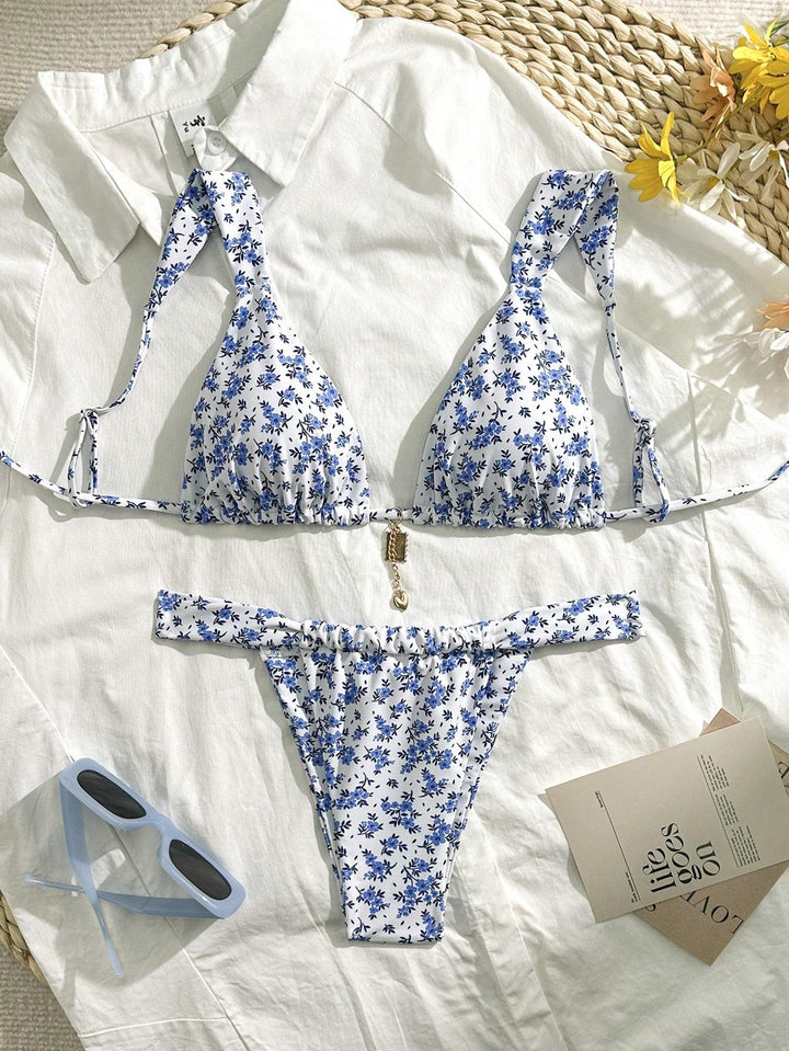 Damen Triangel-Bikini mit floralen Mustern und verstellbaren Trägern Echo Archiv