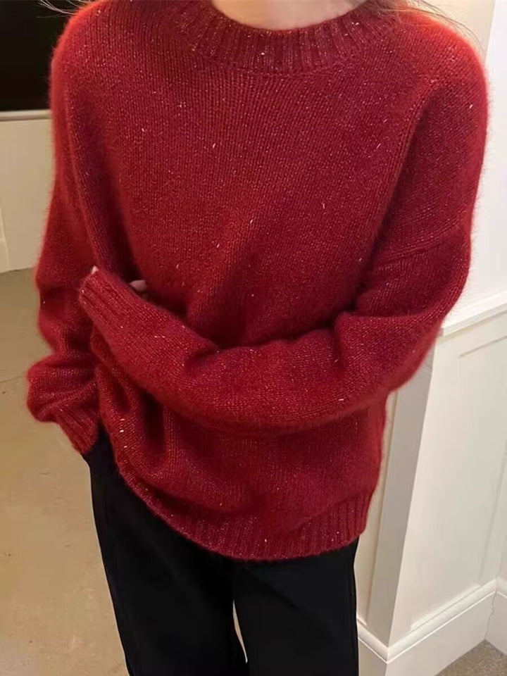 Damen Kuscheliger Oversize‑Pullover im Mohair‑Look mit Rundhalsausschnitt und dezentem Glitzereffekt Echoarchiv