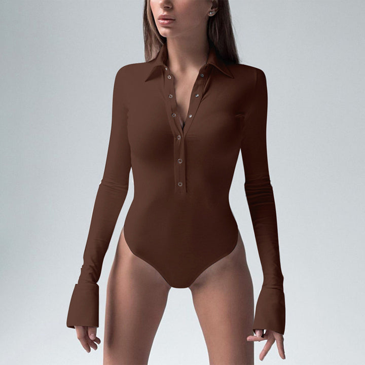 Damen eleganter Langarm-Bodysuit mit Knopfleiste und modischen Details Echo Archiv