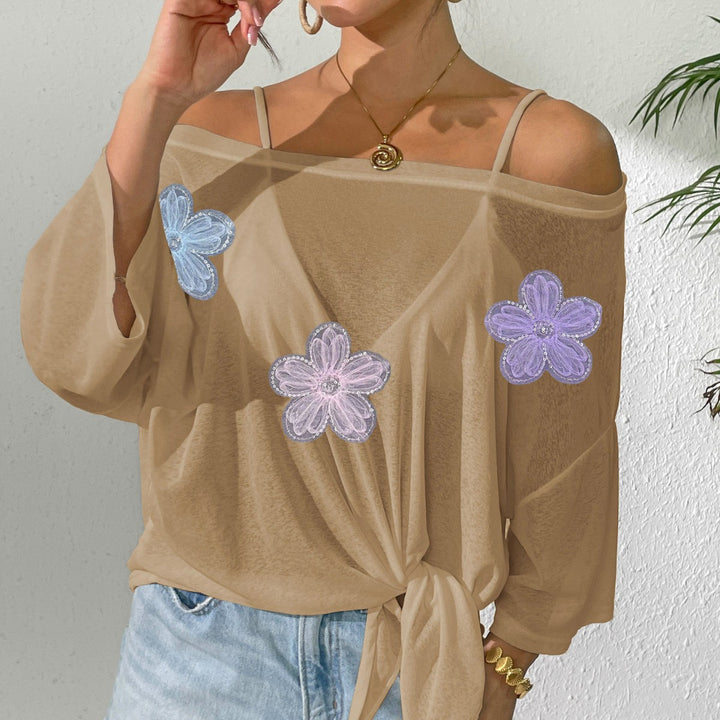 Damen lässiges Oberteil mit floralem Design und seitlichem Knoten Echo Archiv