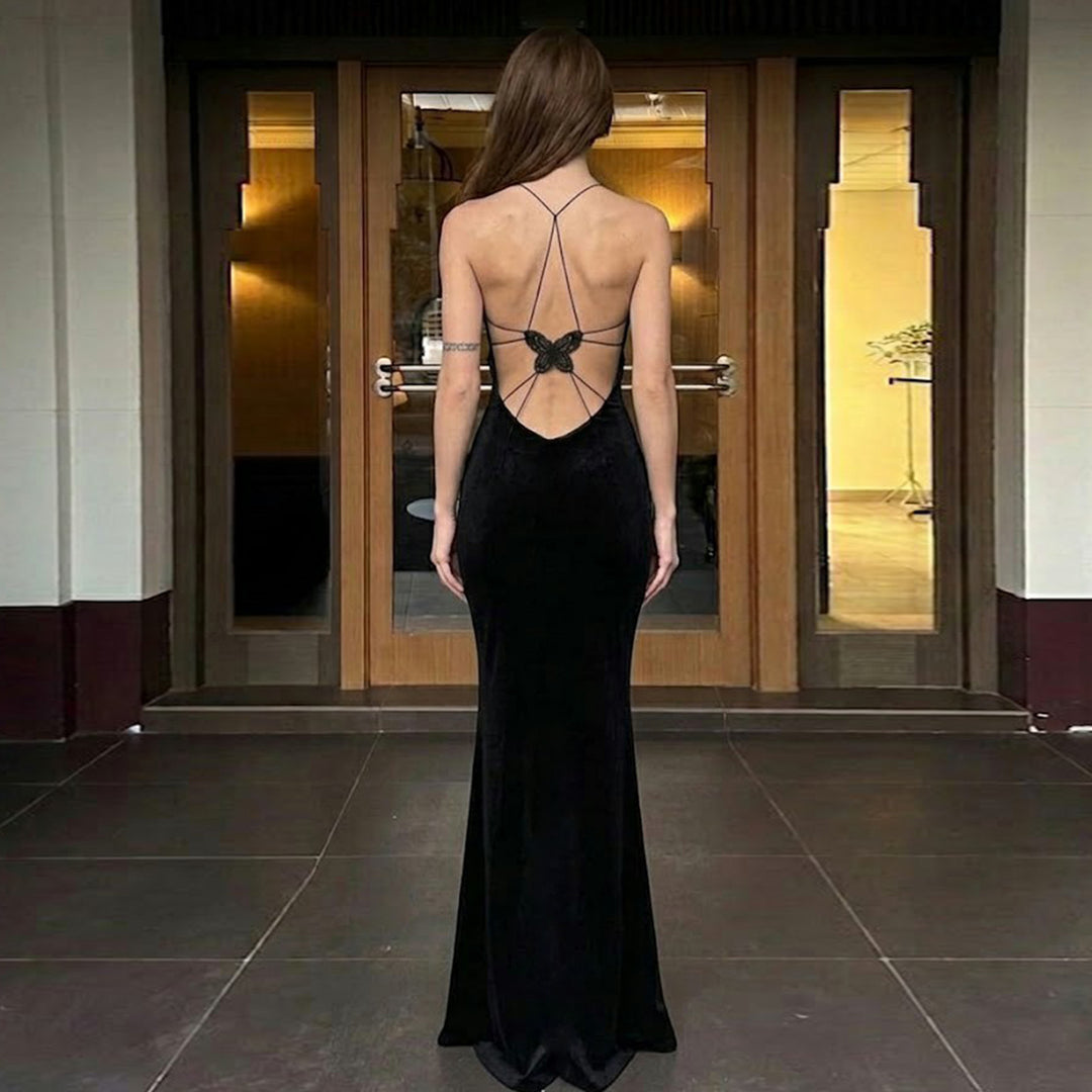 Damen elegantes Maxikleid mit verstellbaren Trägern und raffinierter Raffung Echo Archiv