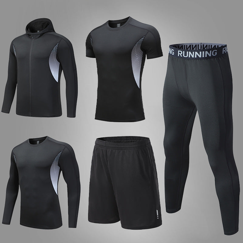 Herren umfassendes Lauf- und Trainingsset mit Funktionszip-Hoodie Kompressions-Tight Shorts Kurz- und Langarmtop – Marzano
