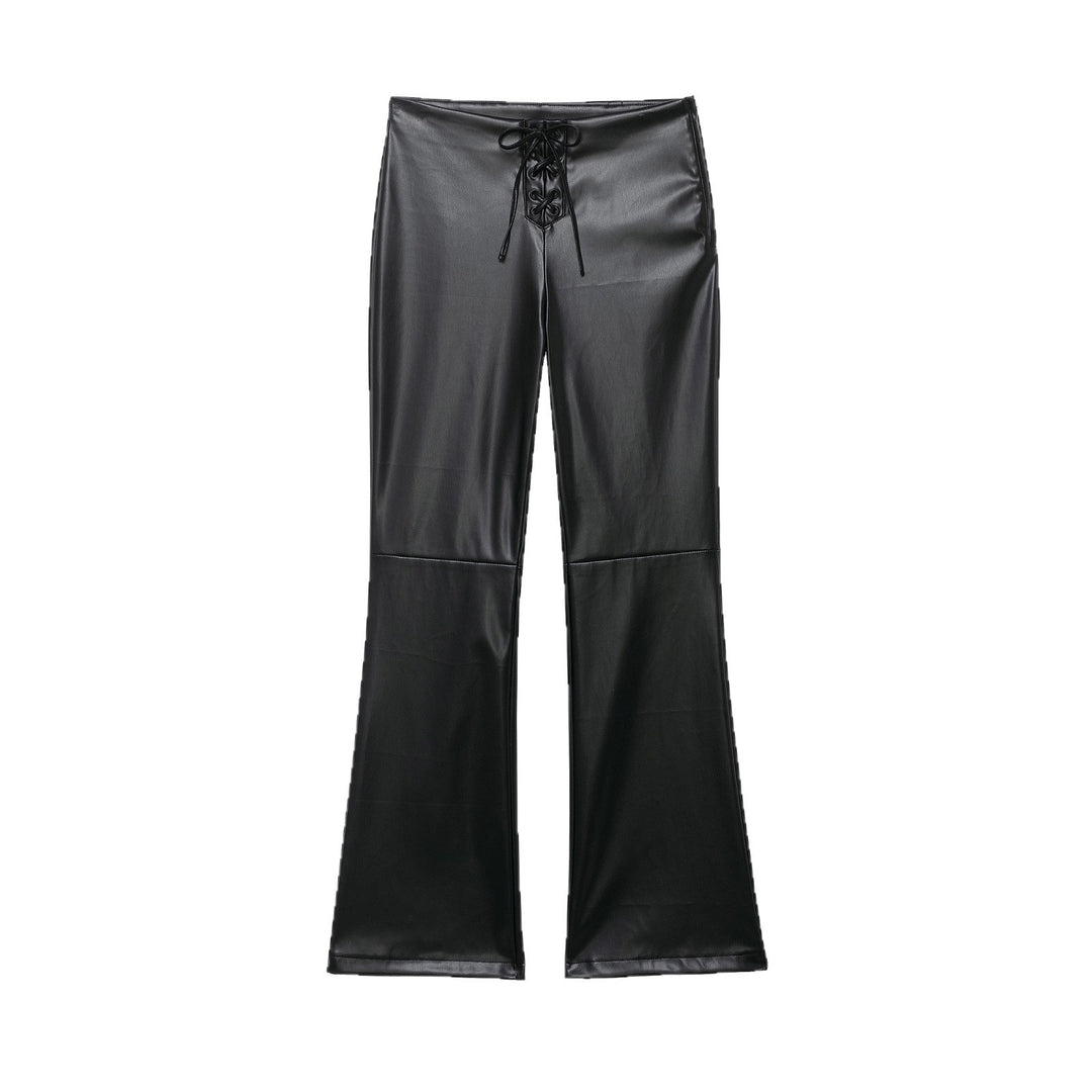 Damen hochgeschnittene ausgestellte Kunstlederhose mit Schnürungsdetail in der Taille Echoarchiv