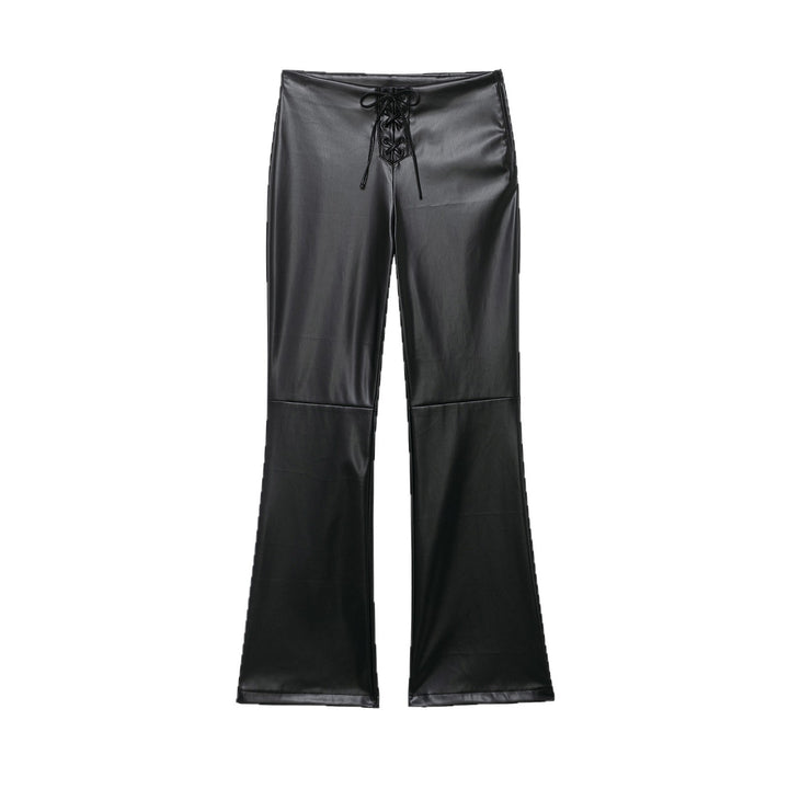 Damen hochgeschnittene ausgestellte Kunstlederhose mit Schnürungsdetail in der Taille Echoarchiv