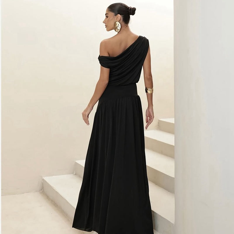 Damen Langarm Maxikleid mit asymmetrischem Schnitt und komfortablem Taillenbereich Echo Archiv
