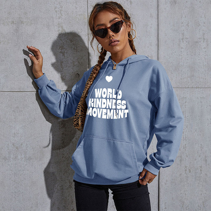 Damen Lässiger Oversize-Kapuzenpullover mit Statement-Print, Kängurutasche und Rippbündchen Echoarchiv