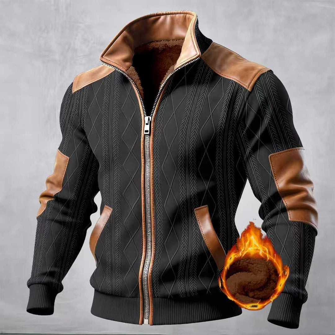 Herren stilvolle Kunstlederjacke mit diagonalem Muster und warmem Innenfutter Echoarchiv