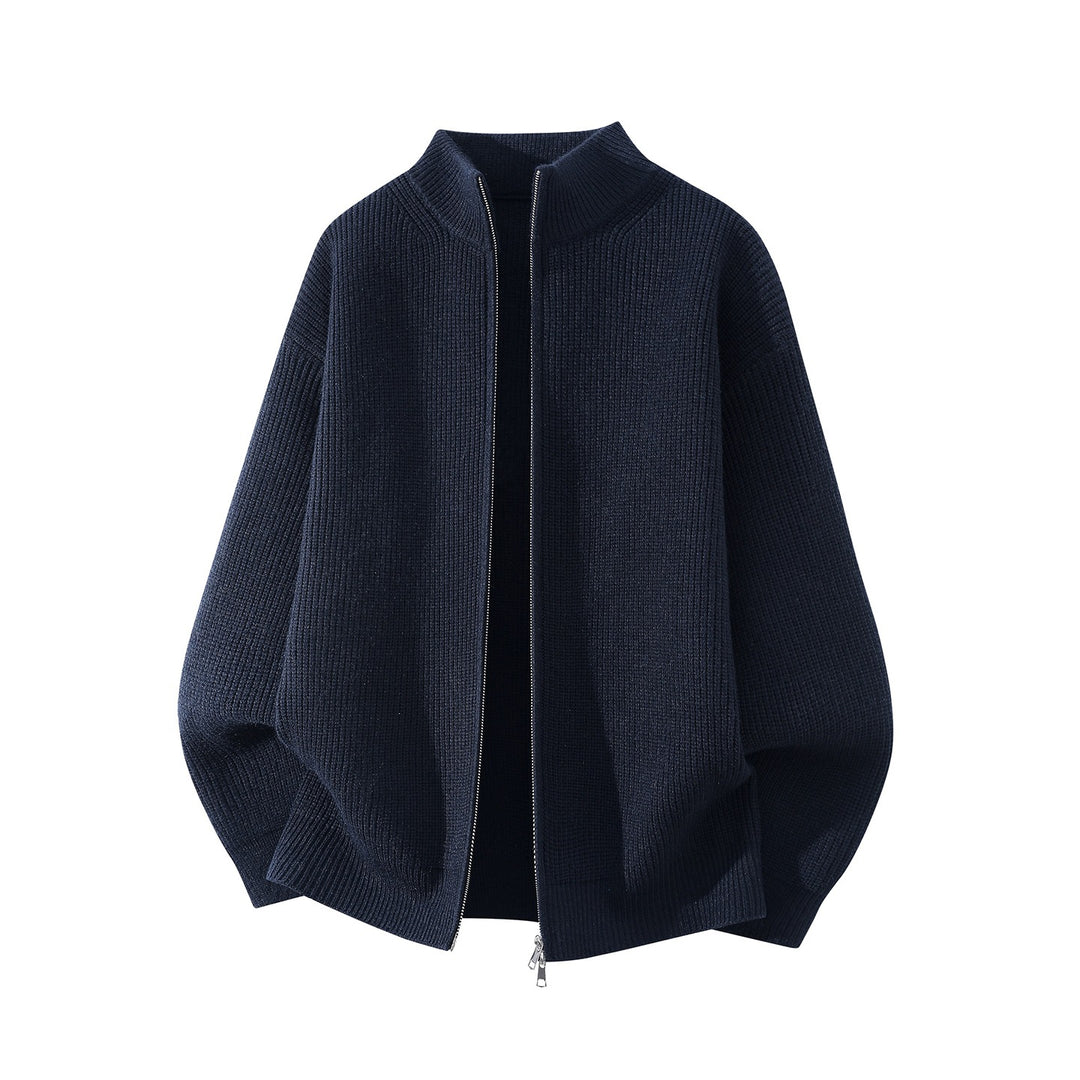 Herren Oversize Grobstrick-Zipcardigan mit Stehkragen und Zwei-Wege-Reißverschluss Echoarchiv