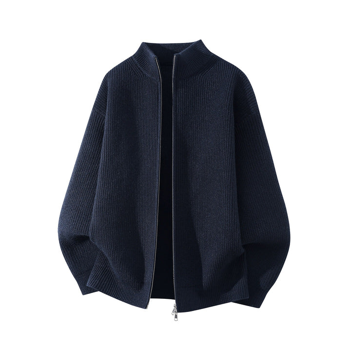 Herren Oversize Grobstrick-Zipcardigan mit Stehkragen und Zwei-Wege-Reißverschluss Echoarchiv