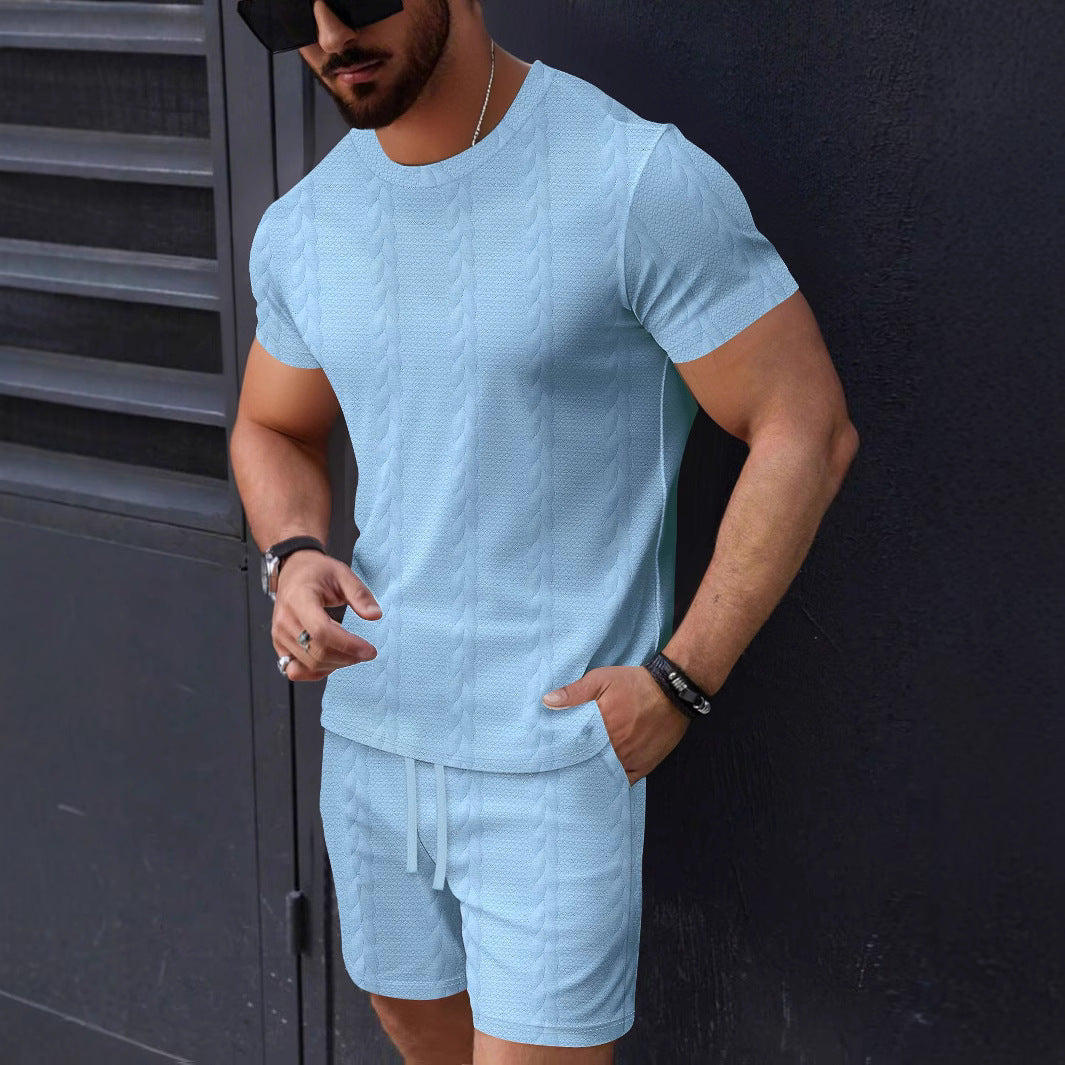 Herren lässiges Kurzarm-T-Shirt und Shorts Set mit strukturiertem Design Echoarchiv