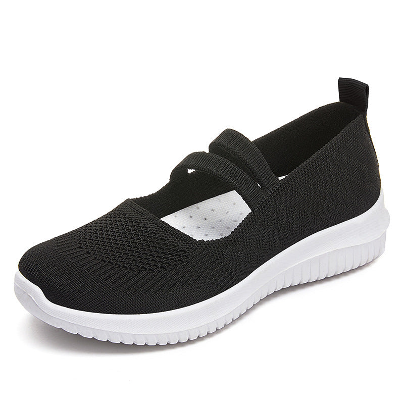 Damen nan gestrickter Slip-On Mary-Jane-Sneaker mit elastischen Riemen, gepolstertem Komfortfußbett und flexibler EVA-Laufsohle Echo Archiv
