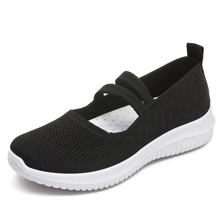 Damen nan gestrickter Slip-On Mary-Jane-Sneaker mit elastischen Riemen, gepolstertem Komfortfußbett und flexibler EVA-Laufsohle Echo Archiv