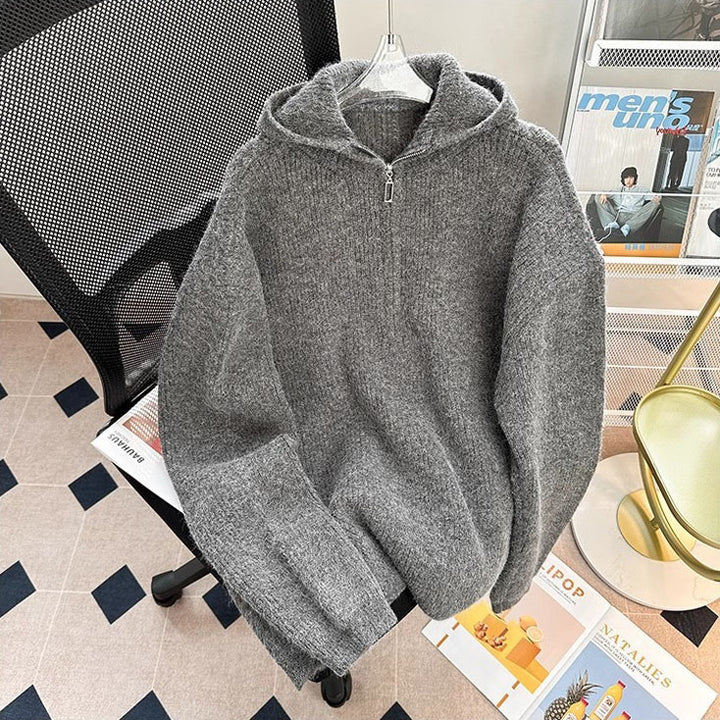 Herren Grobstrick Pullover mit Kapuze und Reißverschluss Echoarchiv
