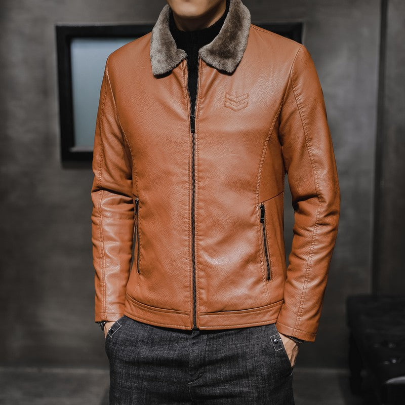 Herren Modische Lederjacke mit Kunstfellkragen Echo Archiv