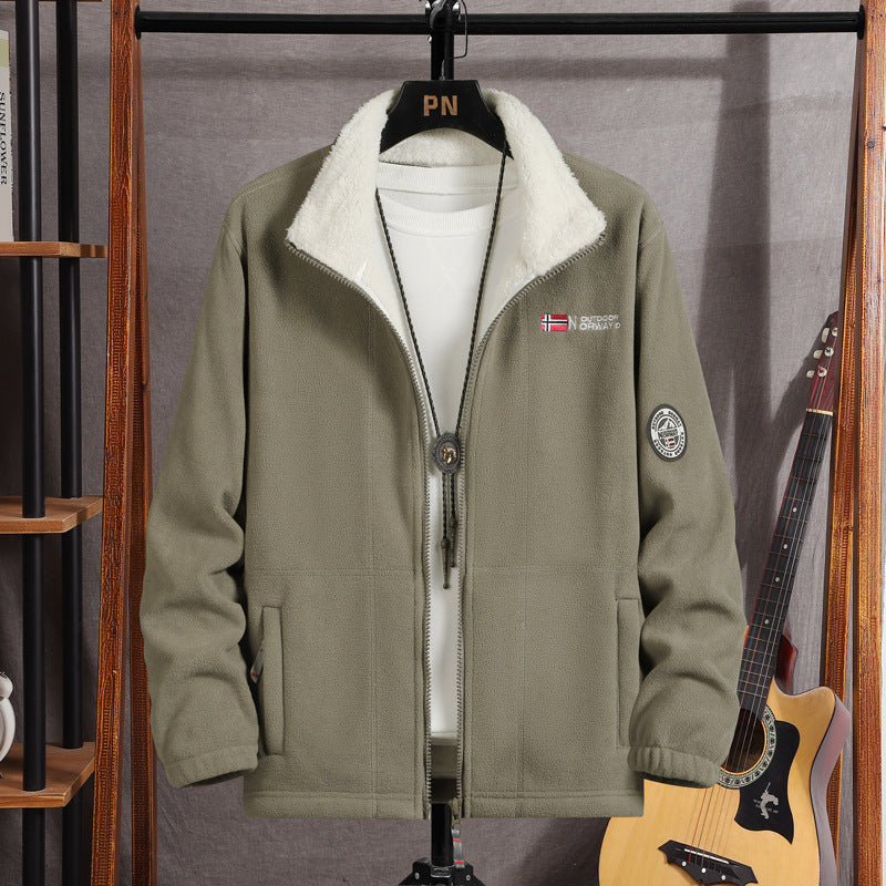 Herren Warme Fleecejacke mit Teddykragen, durchgehendem Reißverschluss und Utility-Taschen Echoarchiv