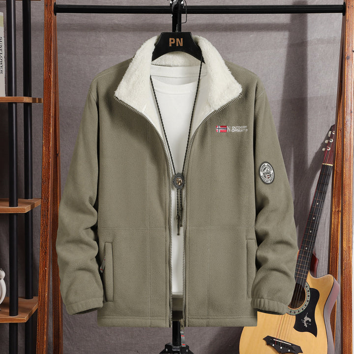 Herren Warme Fleecejacke mit Teddykragen, durchgehendem Reißverschluss und Utility-Taschen Echoarchiv