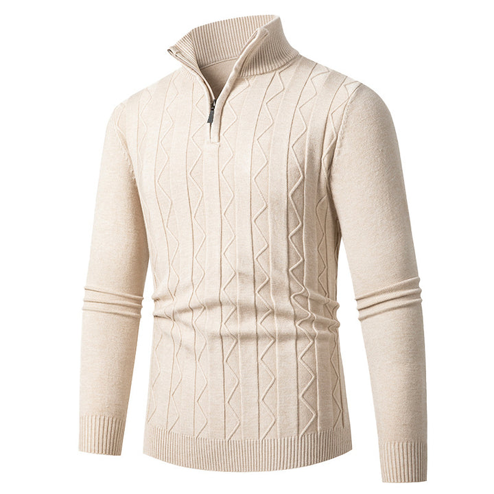Herren Pullover mit modernem Stehkragen und strukturiertem Zopfmuster Echoarchiv