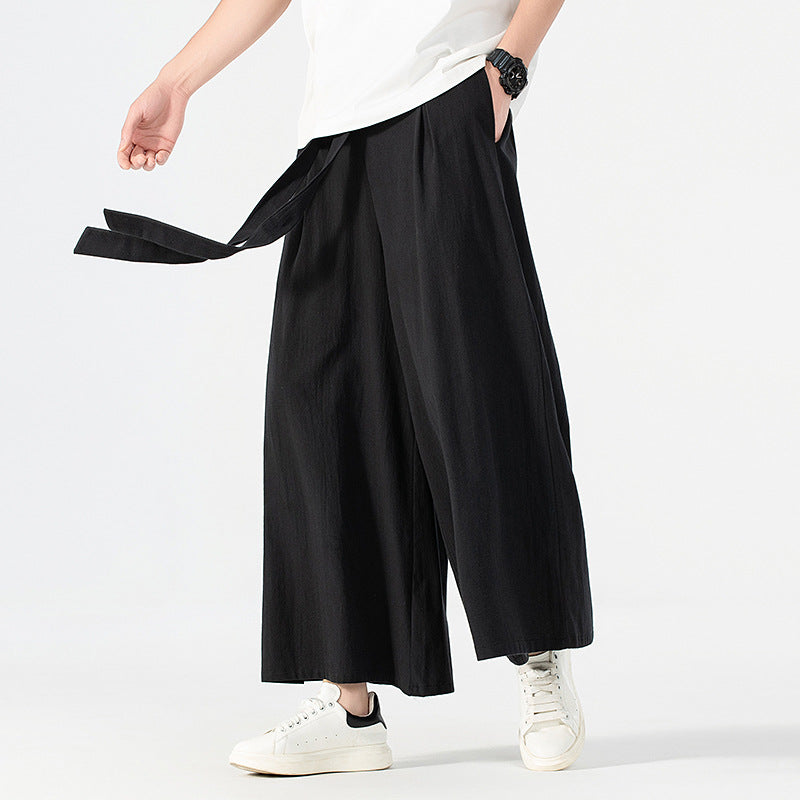 Damen Culotte-Style Hosenrock mit weitem Bein und Bindegürtel Echoarchiv