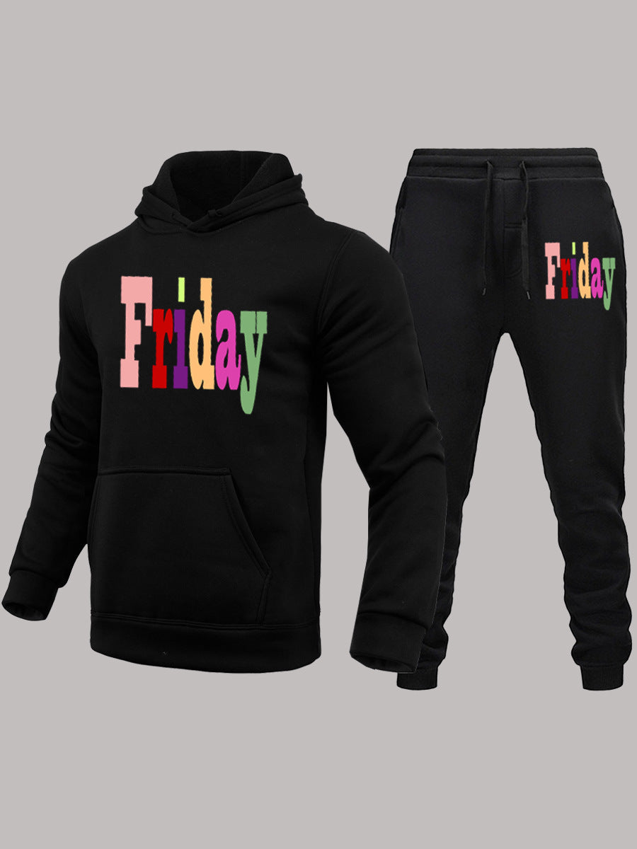 Herren Hoodie- und Jogginghose-Set mit kreativem Aufdruck Echoarchiv